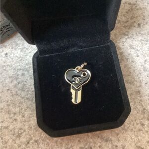 CHANEL Gold and Black Heart Key Charm